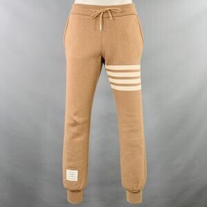 THOM BROWNE Size 0 Brown Cream Cotton Blend Stripe Casual Pants